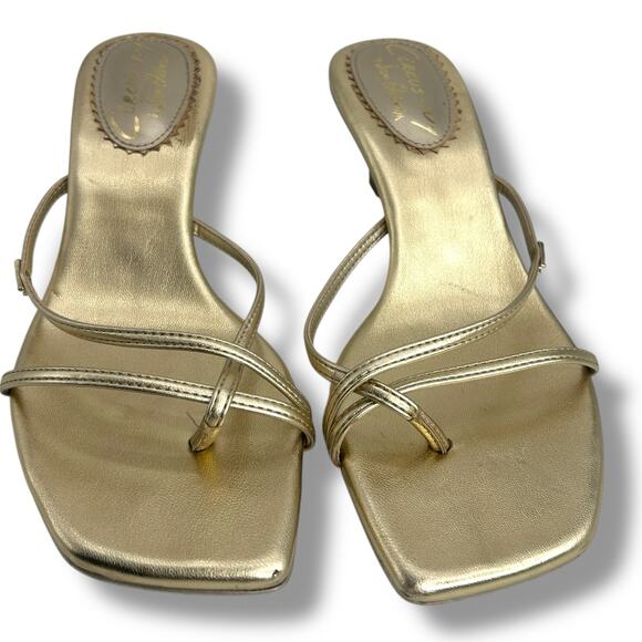 Circus NY Sam Edelman Gold Leaf Metallic Kitten Heels Size 8 Dress Sandals EUC - Picture 3 of 14